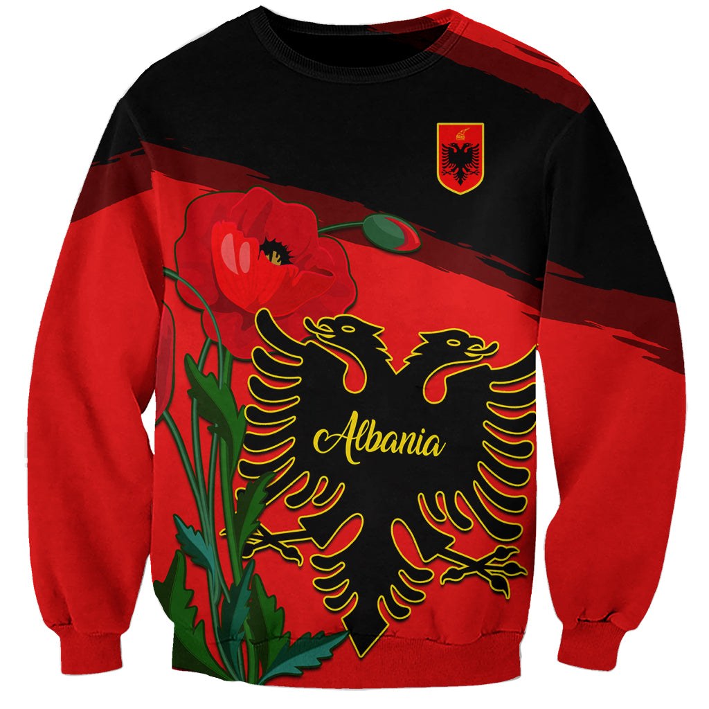 Personalised Albania Flag Day Sweatshirt Albanian Coat Of Arms With Red Poppy - Wonder Print Shop