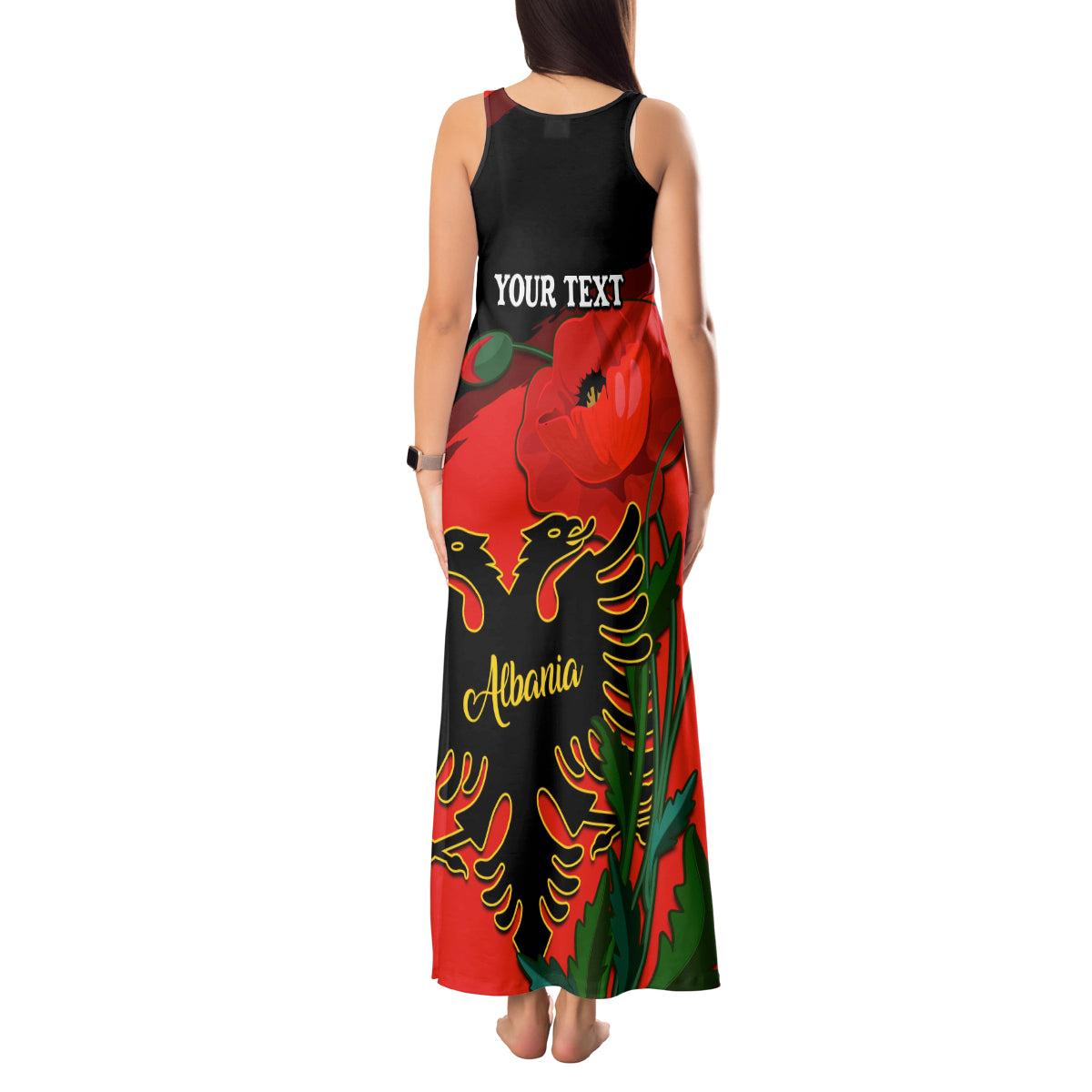 Personalised Albania Flag Day Tank Maxi Dress Albanian Coat Of Arms With Red Poppy - Wonder Print Shop