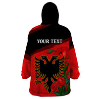 Personalised Albania Flag Day Wearable Blanket Hoodie Albanian Coat Of Arms With Red Poppy - Wonder Print Shop