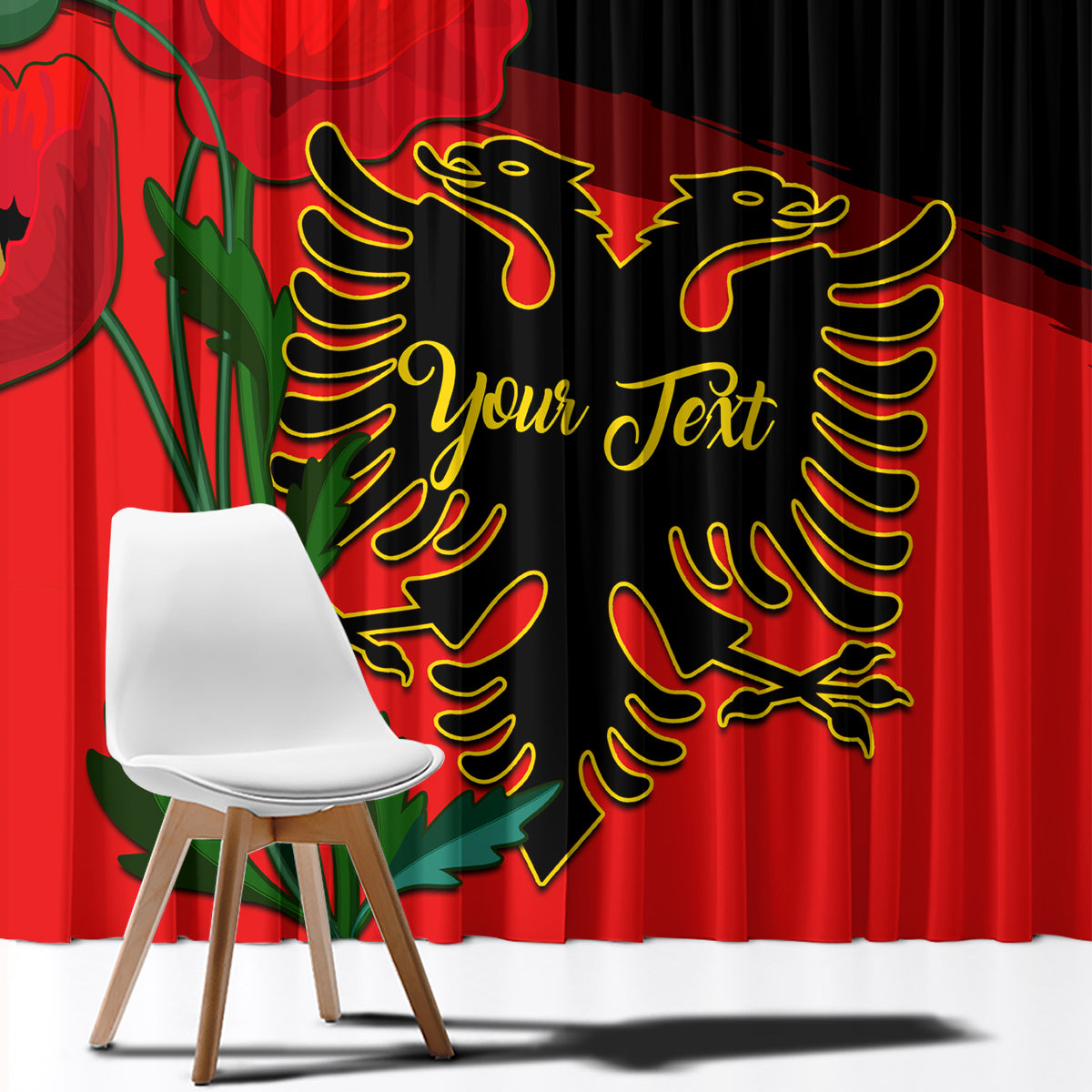 Personalised Albania Flag Day Window Curtain Albanian Coat Of Arms With Red Poppy - Wonder Print Shop