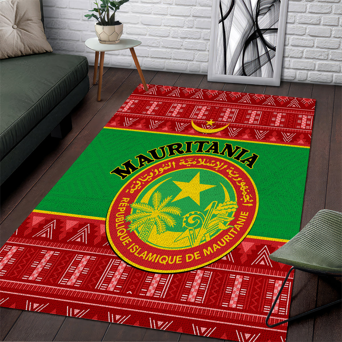 Personalised Mauritania Independence Day Area Rug Mauritanian Map Mix African Pattern - Wonder Print Shop