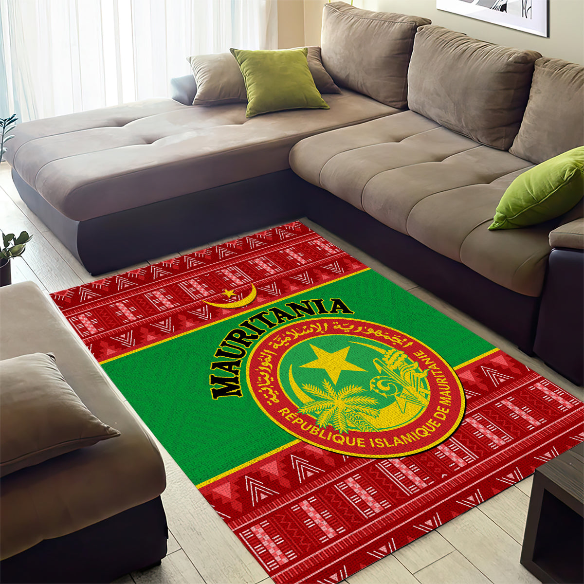 Personalised Mauritania Independence Day Area Rug Mauritanian Map Mix African Pattern - Wonder Print Shop