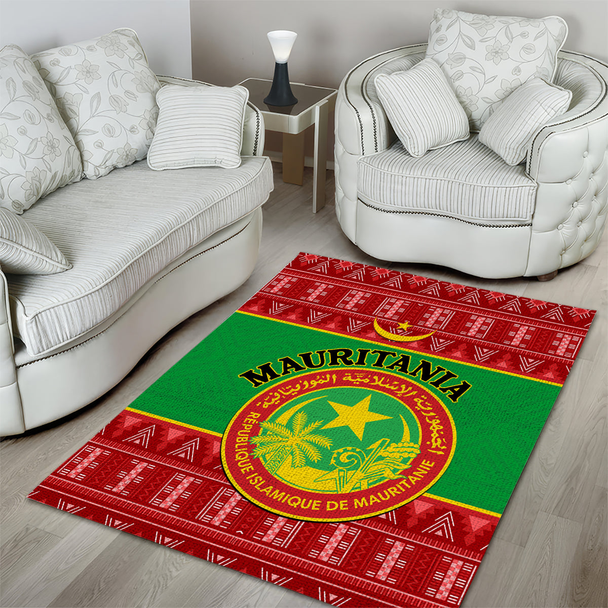 Personalised Mauritania Independence Day Area Rug Mauritanian Map Mix African Pattern - Wonder Print Shop