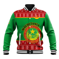 Personalised Mauritania Independence Day Baseball Jacket Mauritanian Map Mix African Pattern - Wonder Print Shop