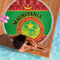 Personalised Mauritania Independence Day Beach Blanket Mauritanian Map Mix African Pattern - Wonder Print Shop