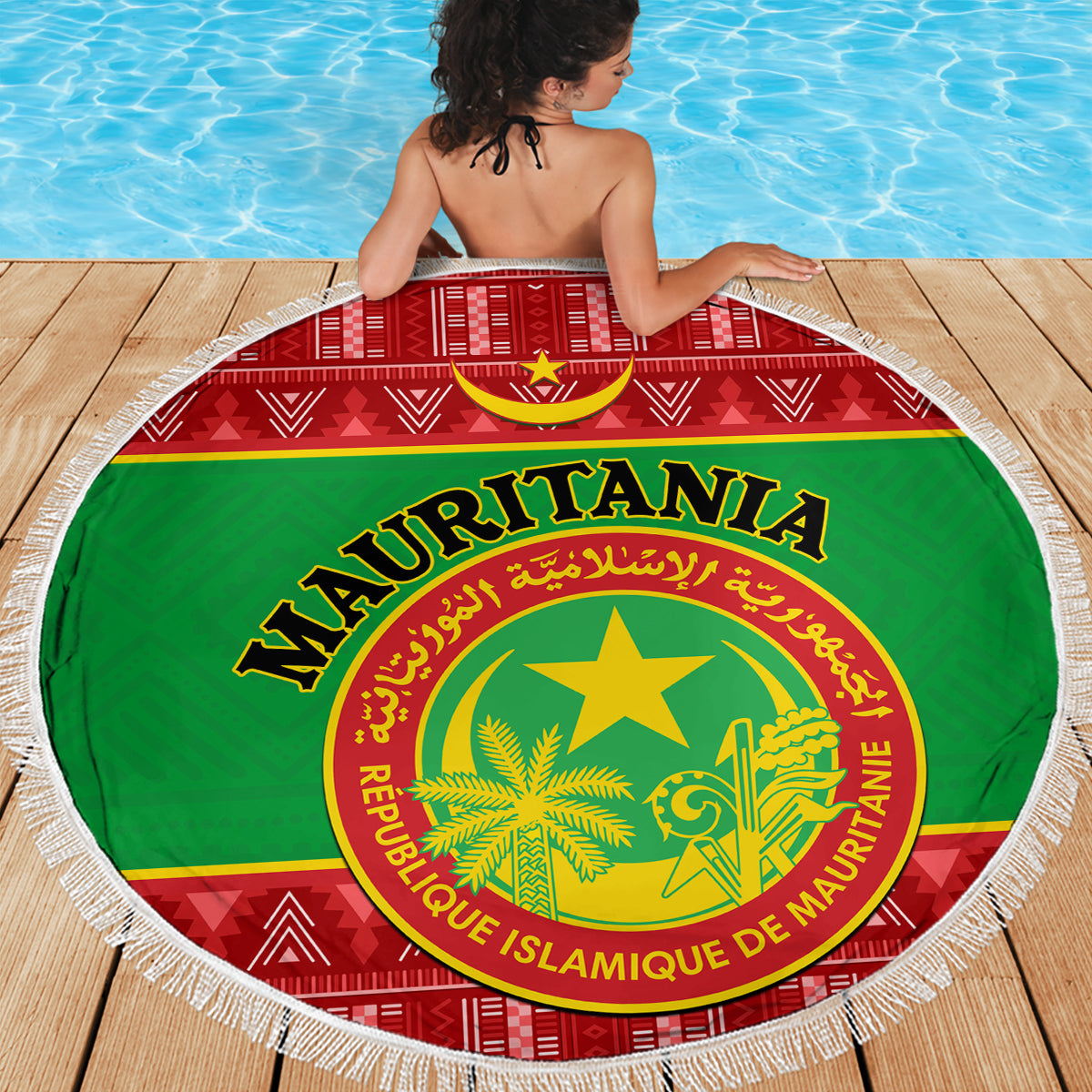 Personalised Mauritania Independence Day Beach Blanket Mauritanian Map Mix African Pattern - Wonder Print Shop