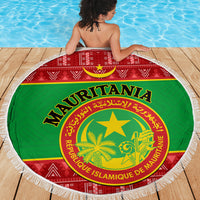 Personalised Mauritania Independence Day Beach Blanket Mauritanian Map Mix African Pattern - Wonder Print Shop