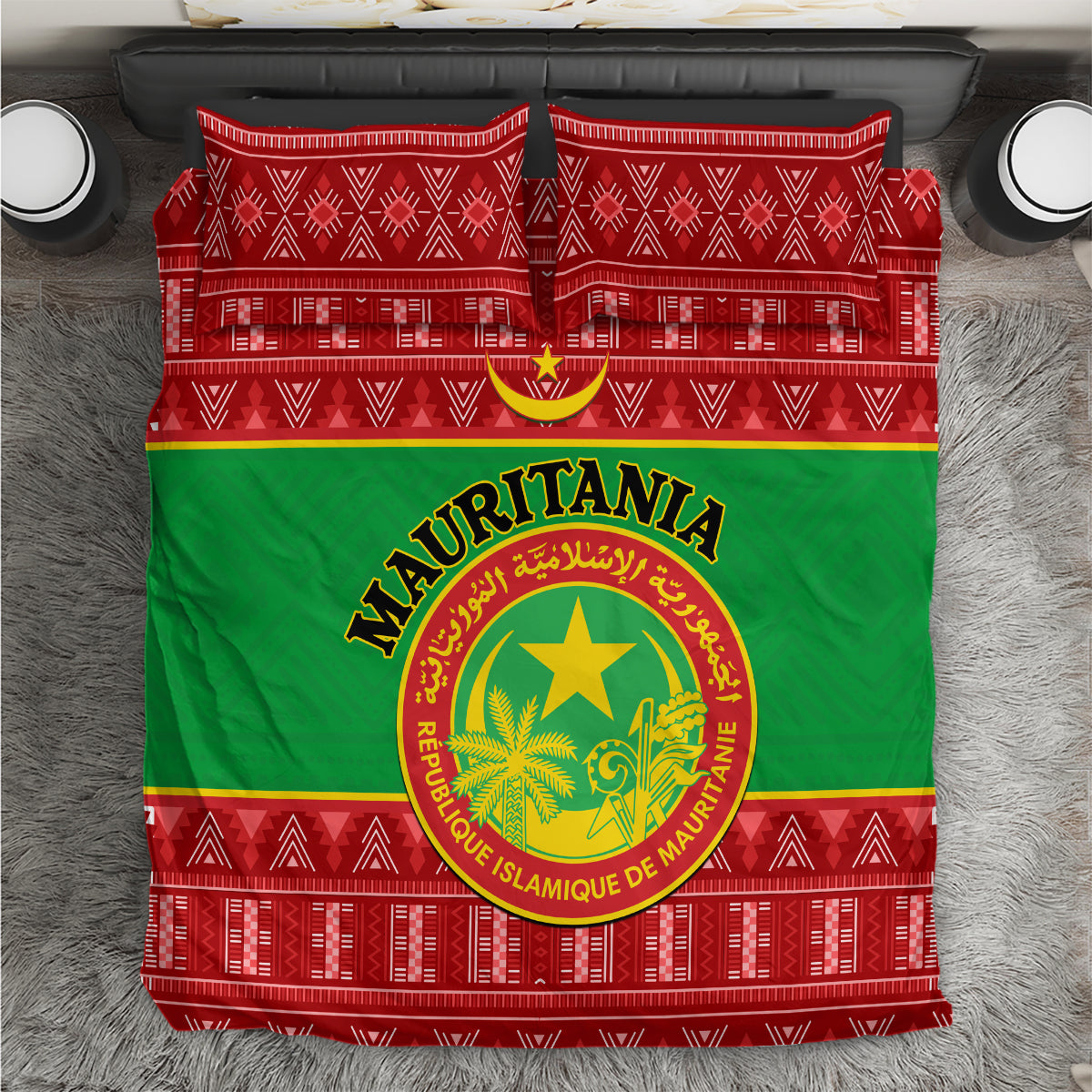 Personalised Mauritania Independence Day Bedding Set Mauritanian Map Mix African Pattern - Wonder Print Shop