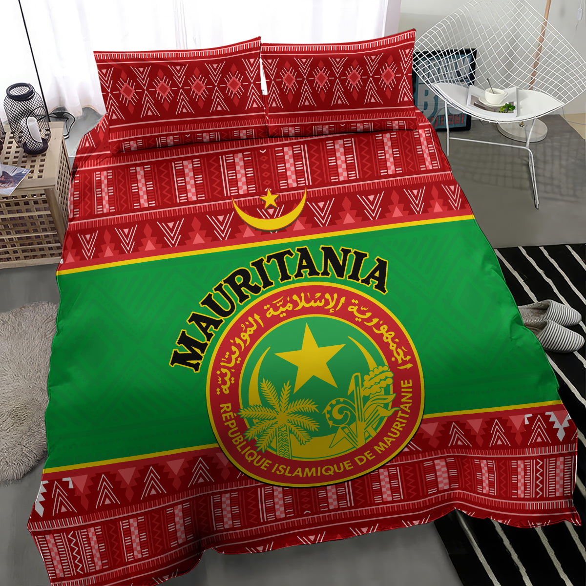Personalised Mauritania Independence Day Bedding Set Mauritanian Map Mix African Pattern - Wonder Print Shop