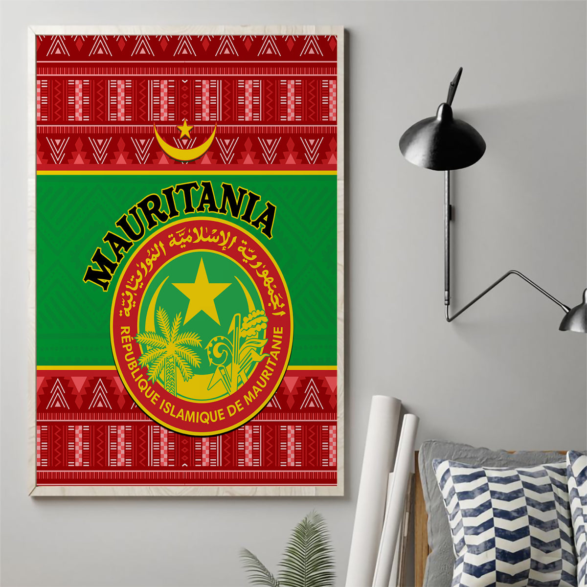 Personalised Mauritania Independence Day Canvas Wall Art Mauritanian Map Mix African Pattern - Wonder Print Shop