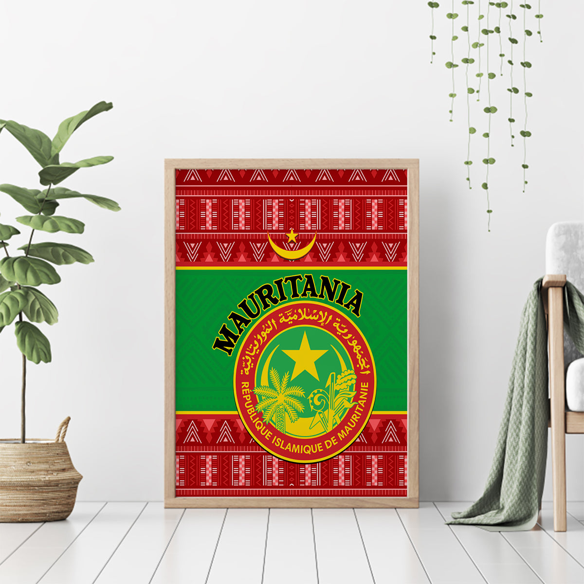 Personalised Mauritania Independence Day Canvas Wall Art Mauritanian Map Mix African Pattern - Wonder Print Shop