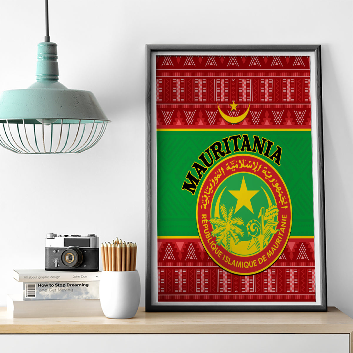 Personalised Mauritania Independence Day Canvas Wall Art Mauritanian Map Mix African Pattern - Wonder Print Shop
