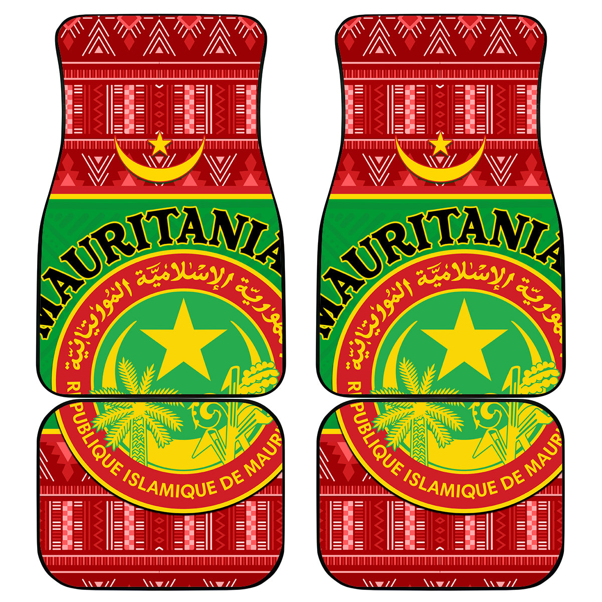 Personalised Mauritania Independence Day Car Mats Mauritanian Map Mix African Pattern - Wonder Print Shop