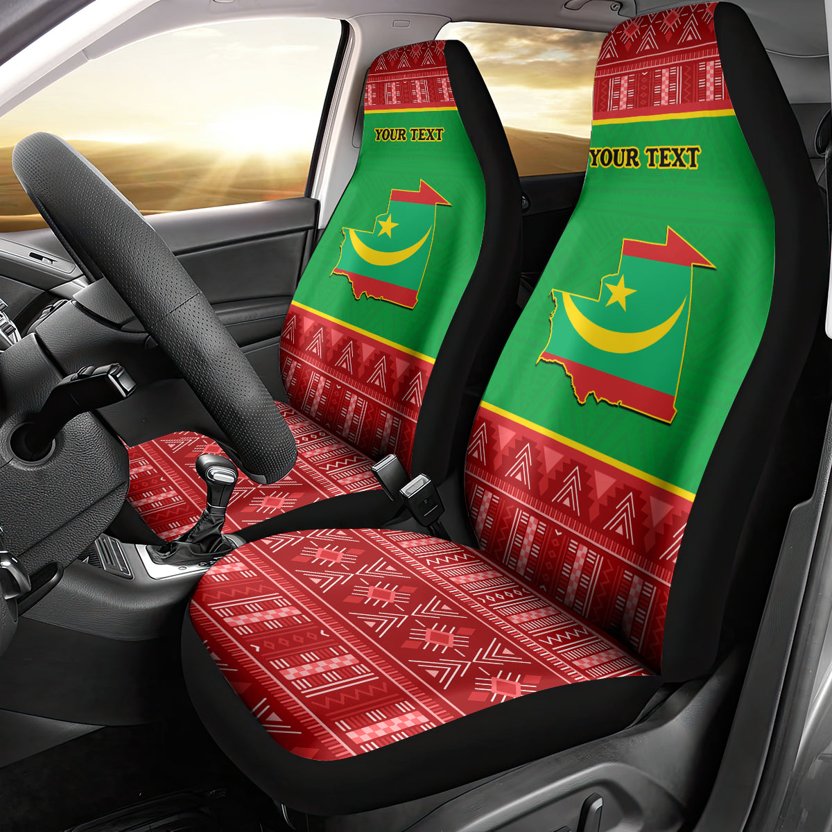 Personalised Mauritania Independence Day Car Seat Cover Mauritanian Map Mix African Pattern - Wonder Print Shop