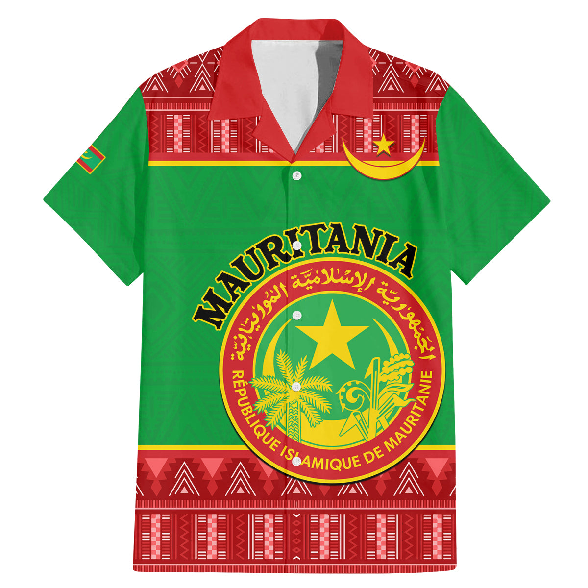 Personalised Mauritania Independence Day Family Matching Mermaid Dress and Hawaiian Shirt Mauritanian Map Mix African Pattern - Wonder Print Shop