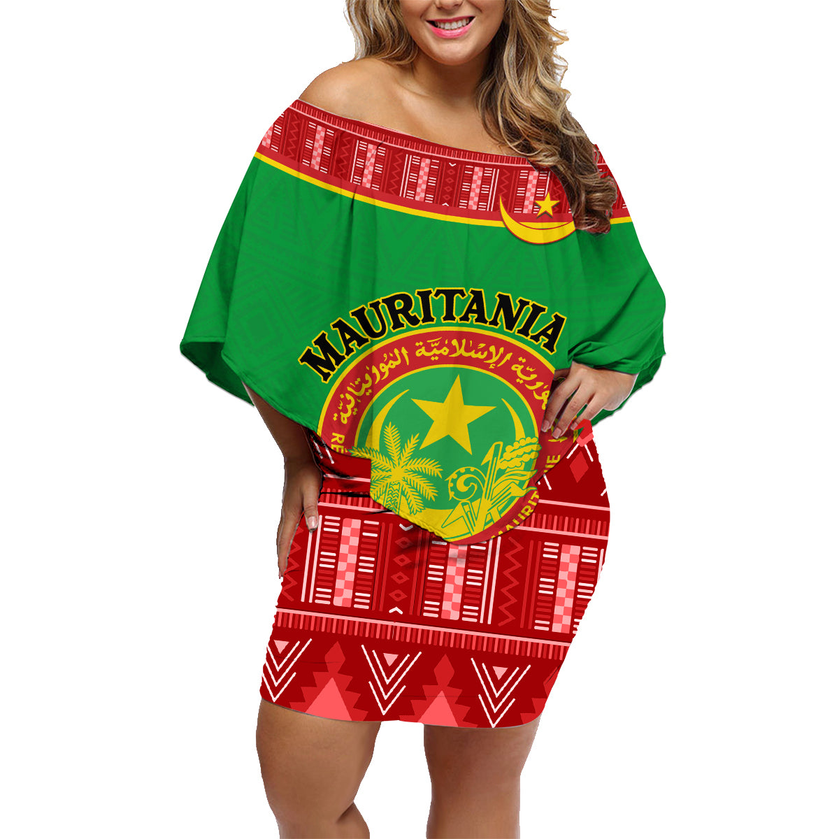 Personalised Mauritania Independence Day Family Matching Off Shoulder Short Dress and Hawaiian Shirt Mauritanian Map Mix African Pattern - Wonder Print Shop