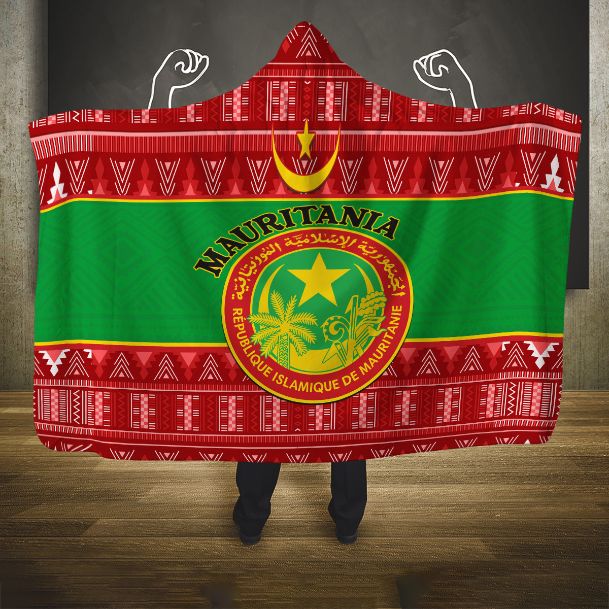 personalised-mauritania-independence-day-hooded-blanket-mauritanian-map-mix-african-pattern