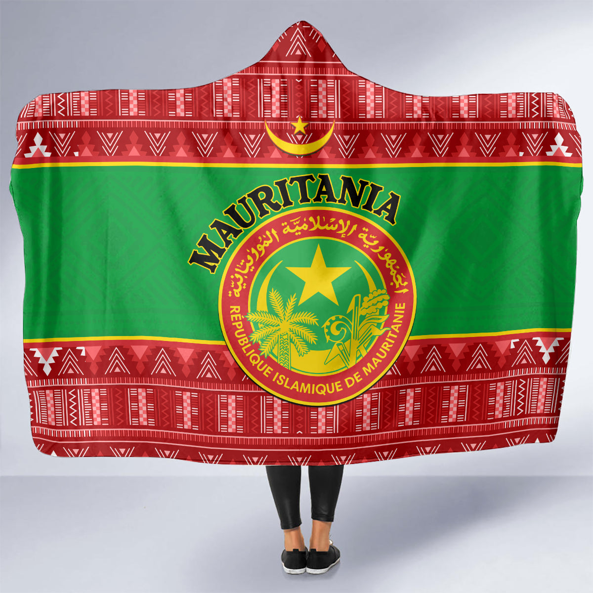 personalised-mauritania-independence-day-hooded-blanket-mauritanian-map-mix-african-pattern
