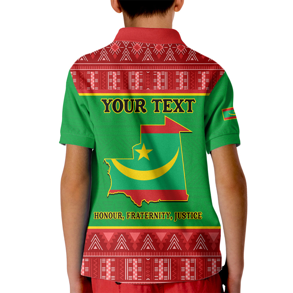 Personalised Mauritania Independence Day Kid Polo Shirt Mauritanian Map Mix African Pattern - Wonder Print Shop