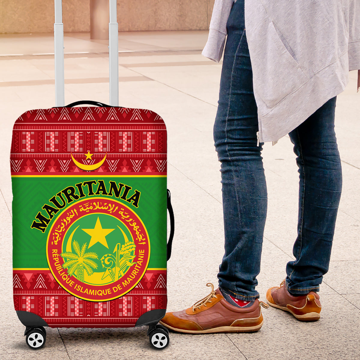 Personalised Mauritania Independence Day Luggage Cover Mauritanian Map Mix African Pattern - Wonder Print Shop