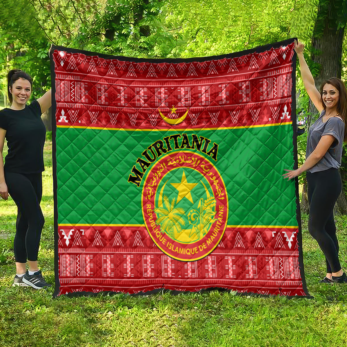 Personalised Mauritania Independence Day Quilt Mauritanian Map Mix African Pattern - Wonder Print Shop