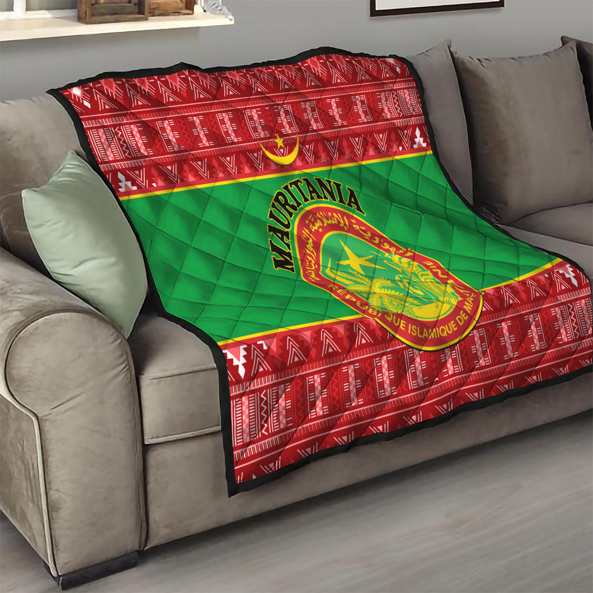 Personalised Mauritania Independence Day Quilt Mauritanian Map Mix African Pattern - Wonder Print Shop