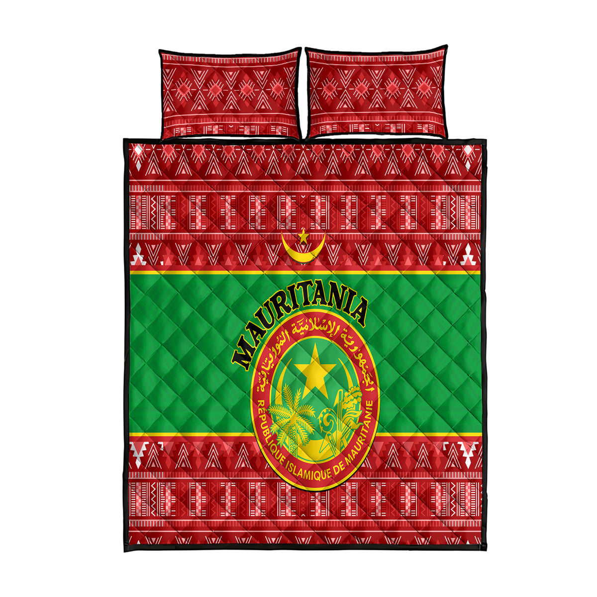 Personalised Mauritania Independence Day Quilt Bed Set Mauritanian Map Mix African Pattern - Wonder Print Shop