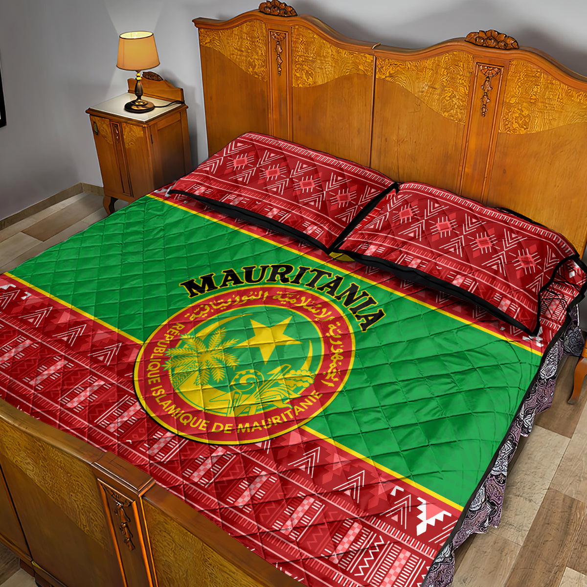 Personalised Mauritania Independence Day Quilt Bed Set Mauritanian Map Mix African Pattern - Wonder Print Shop