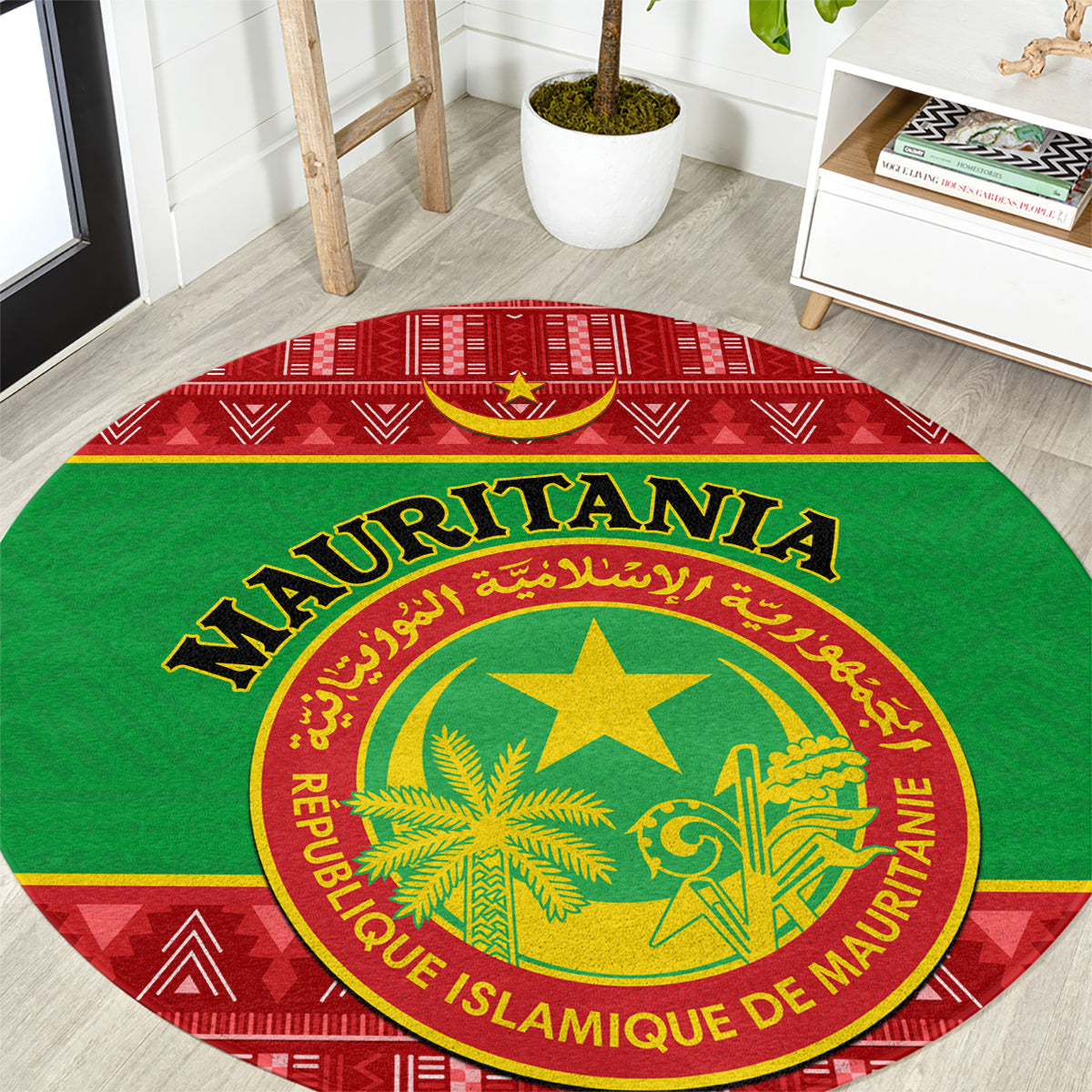 personalised-mauritania-independence-day-round-carpet-mauritanian-map-mix-african-pattern