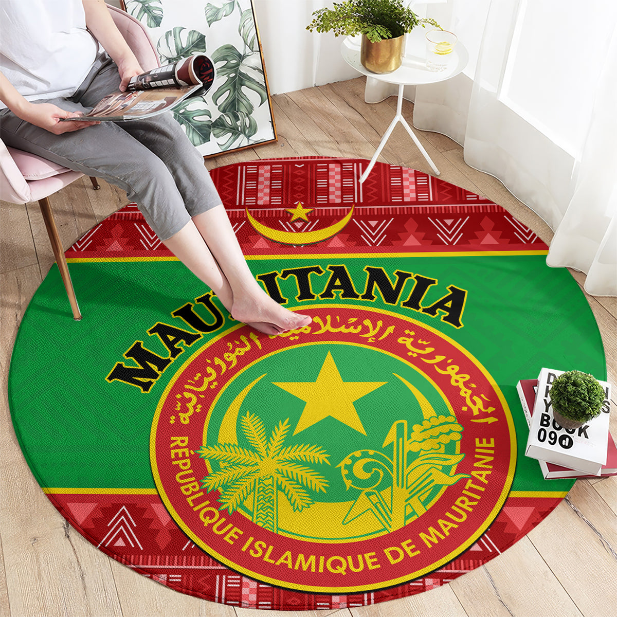 personalised-mauritania-independence-day-round-carpet-mauritanian-map-mix-african-pattern