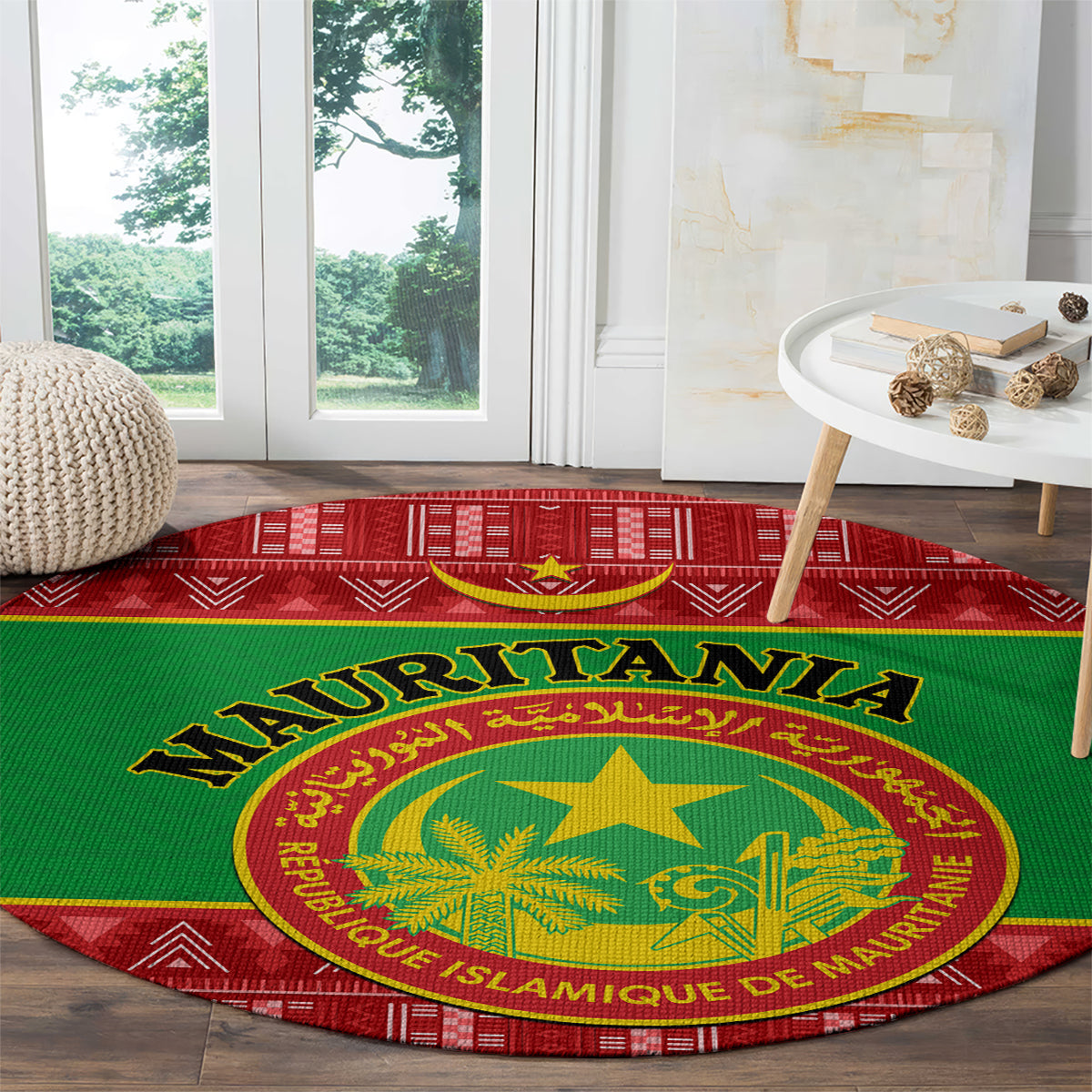 personalised-mauritania-independence-day-round-carpet-mauritanian-map-mix-african-pattern