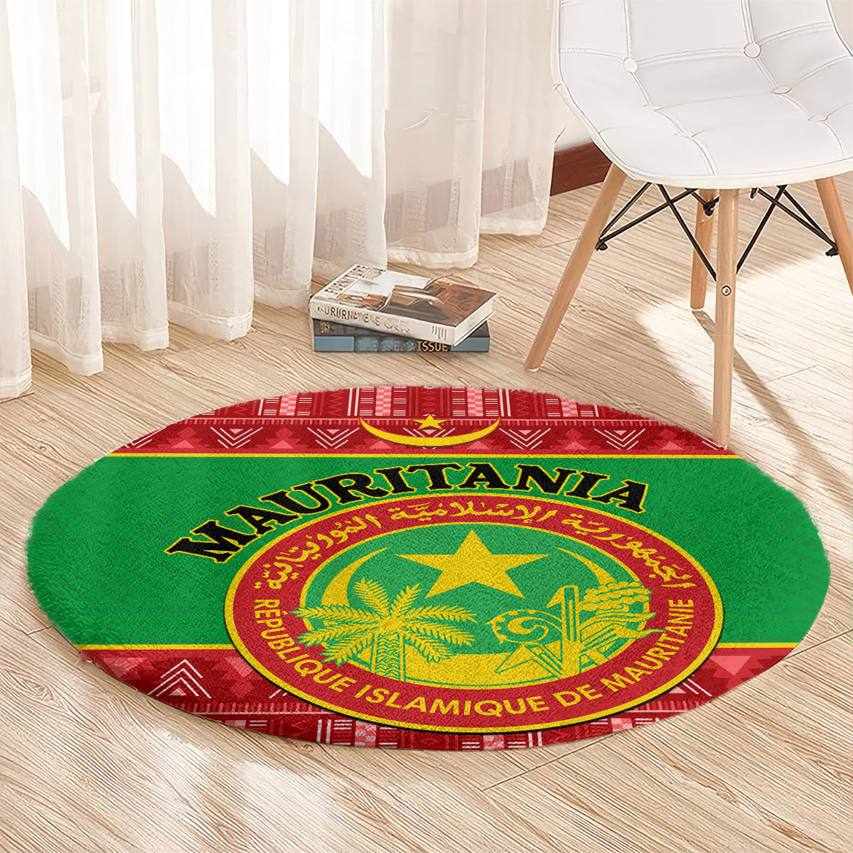 personalised-mauritania-independence-day-round-carpet-mauritanian-map-mix-african-pattern