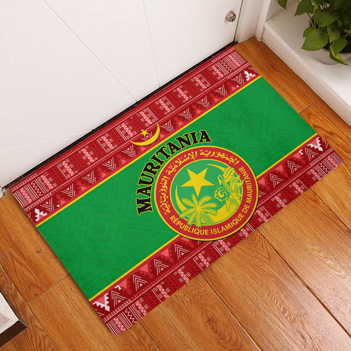 Personalised Mauritania Independence Day Rubber Doormat Mauritanian Map Mix African Pattern - Wonder Print Shop