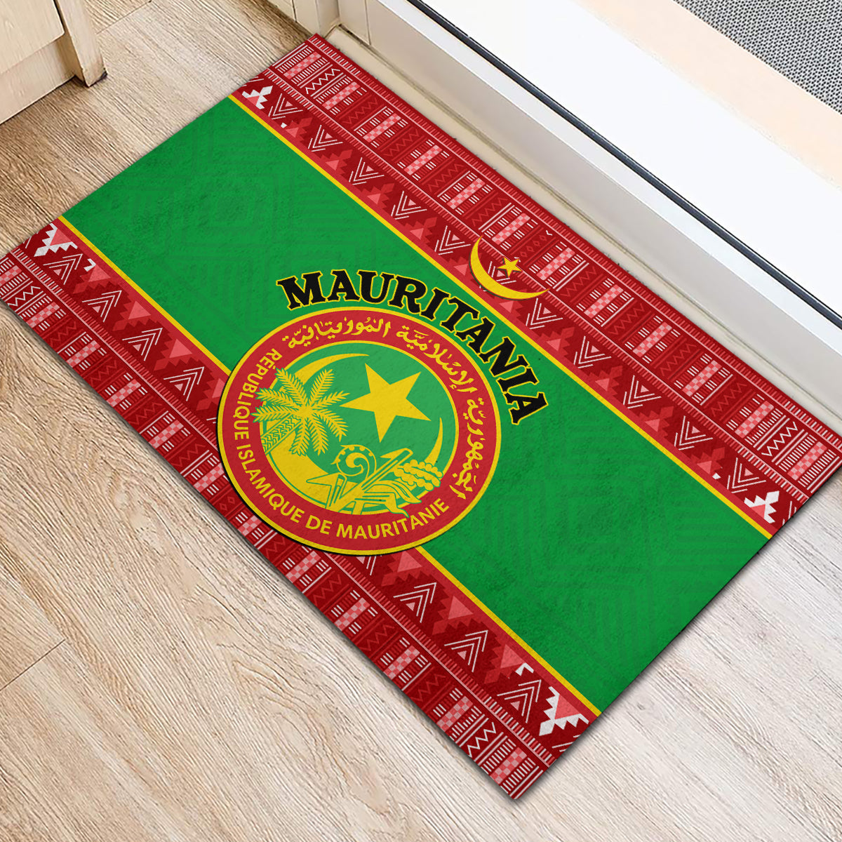 Personalised Mauritania Independence Day Rubber Doormat Mauritanian Map Mix African Pattern - Wonder Print Shop