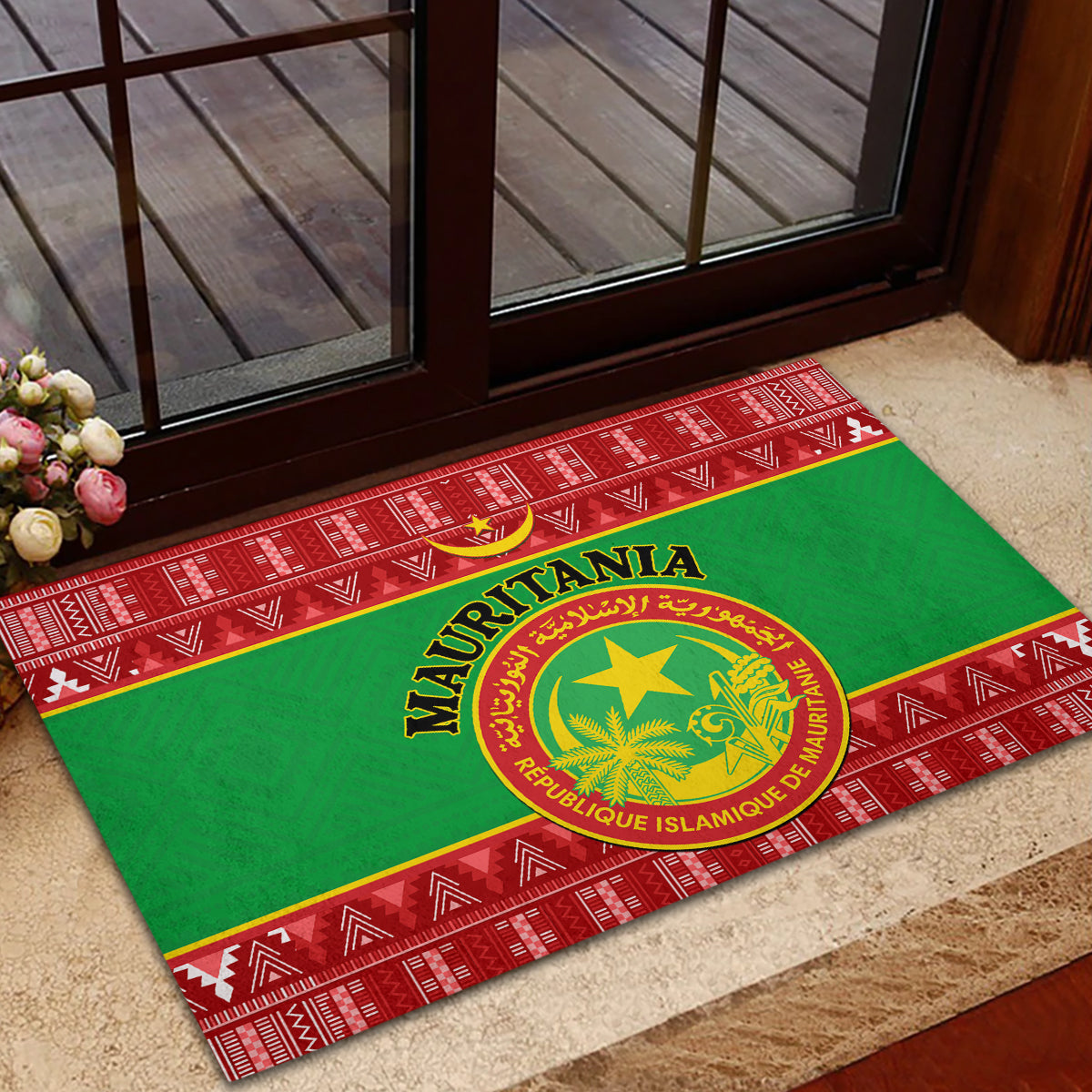 Personalised Mauritania Independence Day Rubber Doormat Mauritanian Map Mix African Pattern - Wonder Print Shop