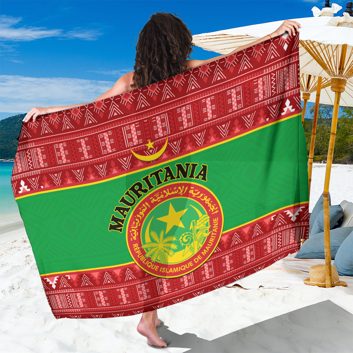 Personalised Mauritania Independence Day Sarong Mauritanian Map Mix African Pattern - Wonder Print Shop
