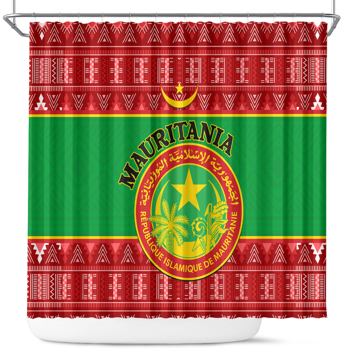 personalised-mauritania-independence-day-shower-curtain-mauritanian-map-mix-african-pattern