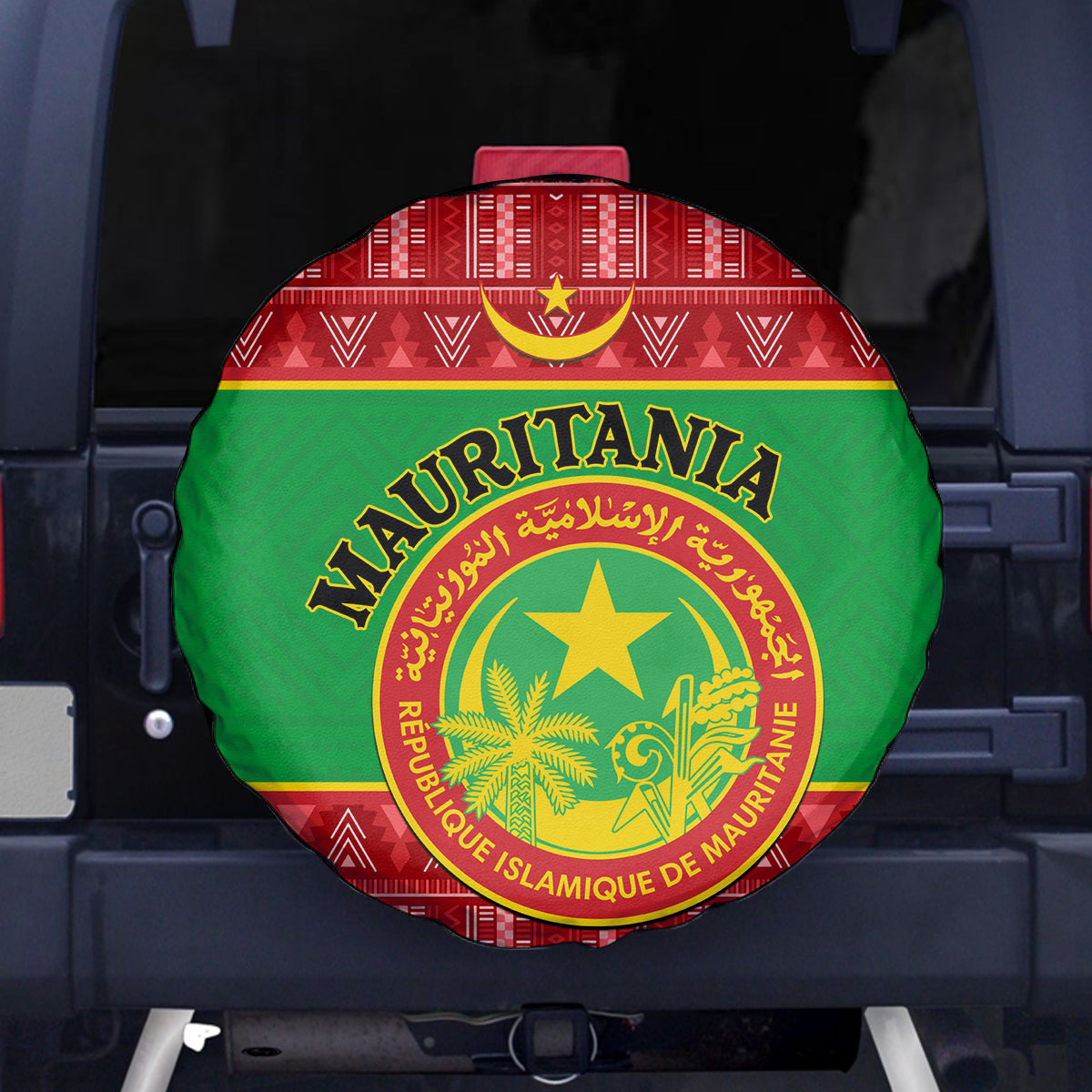 Personalised Mauritania Independence Day Spare Tire Cover Mauritanian Map Mix African Pattern - Wonder Print Shop