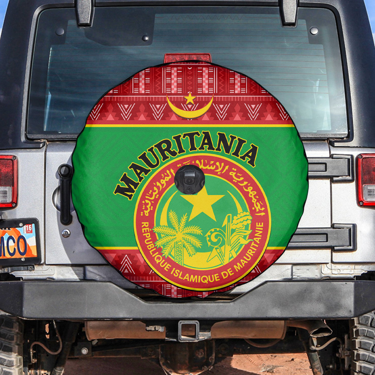 Personalised Mauritania Independence Day Spare Tire Cover Mauritanian Map Mix African Pattern - Wonder Print Shop