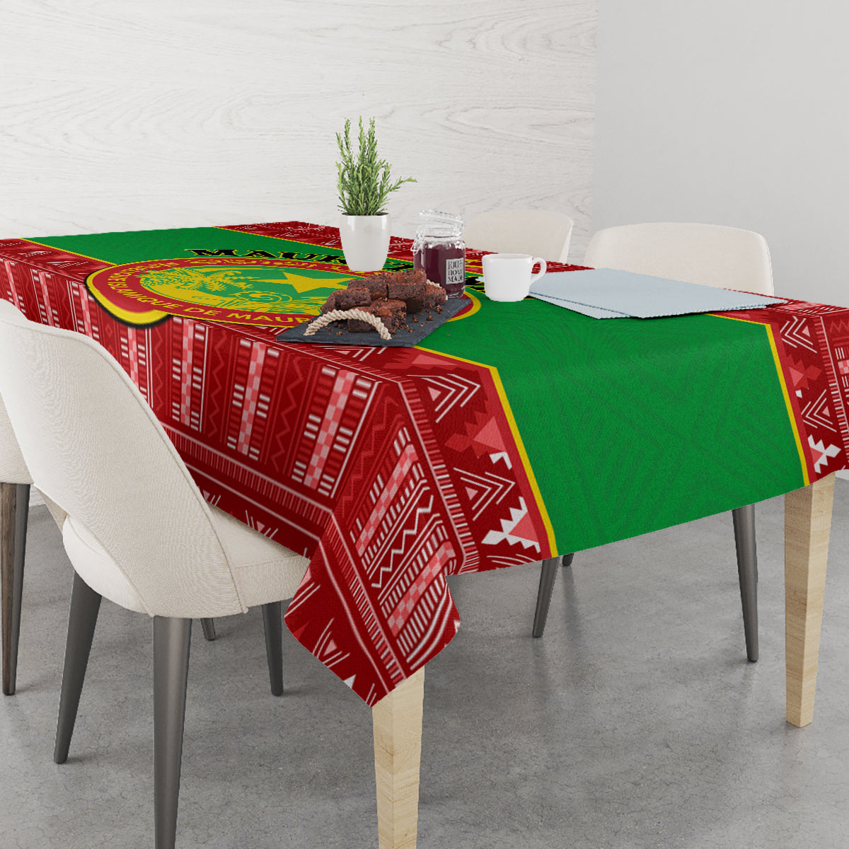Personalised Mauritania Independence Day Tablecloth Mauritanian Map Mix African Pattern - Wonder Print Shop