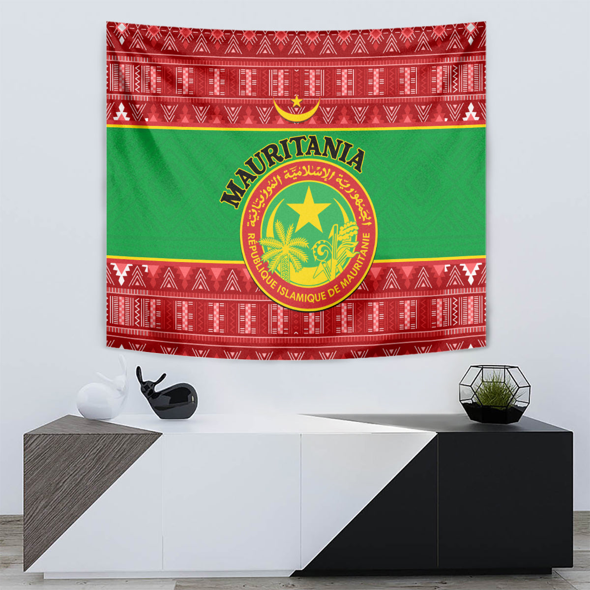 Personalised Mauritania Independence Day Tapestry Mauritanian Map Mix African Pattern - Wonder Print Shop
