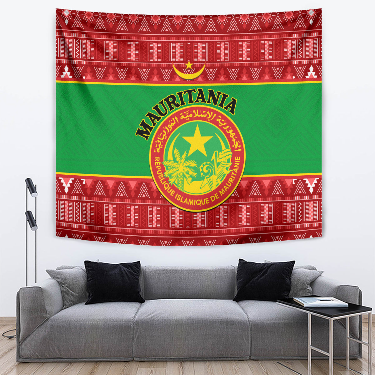 Personalised Mauritania Independence Day Tapestry Mauritanian Map Mix African Pattern - Wonder Print Shop