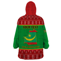 Personalised Mauritania Independence Day Wearable Blanket Hoodie Mauritanian Map Mix African Pattern - Wonder Print Shop