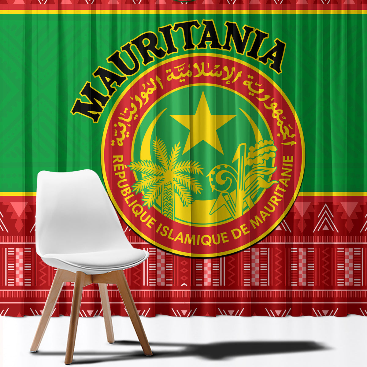 Personalised Mauritania Independence Day Window Curtain Mauritanian Map Mix African Pattern - Wonder Print Shop