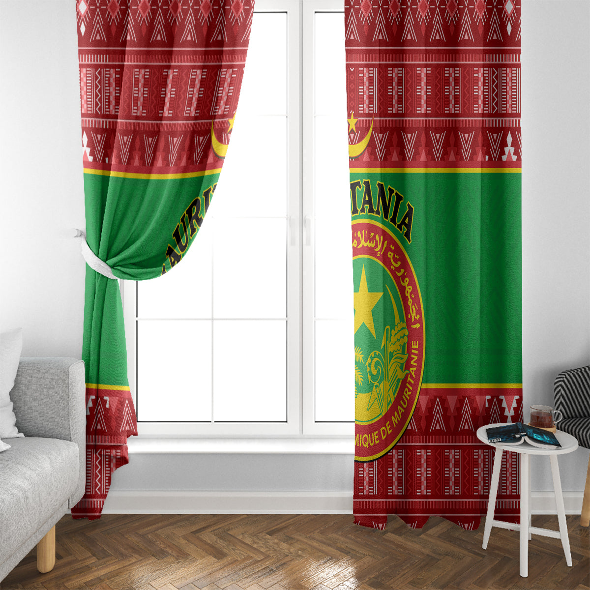 Personalised Mauritania Independence Day Window Curtain Mauritanian Map Mix African Pattern - Wonder Print Shop
