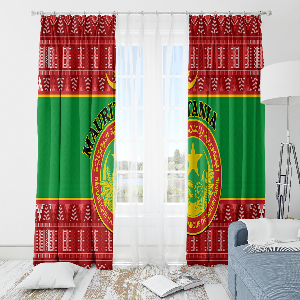 Personalised Mauritania Independence Day Window Curtain Mauritanian Map Mix African Pattern - Wonder Print Shop