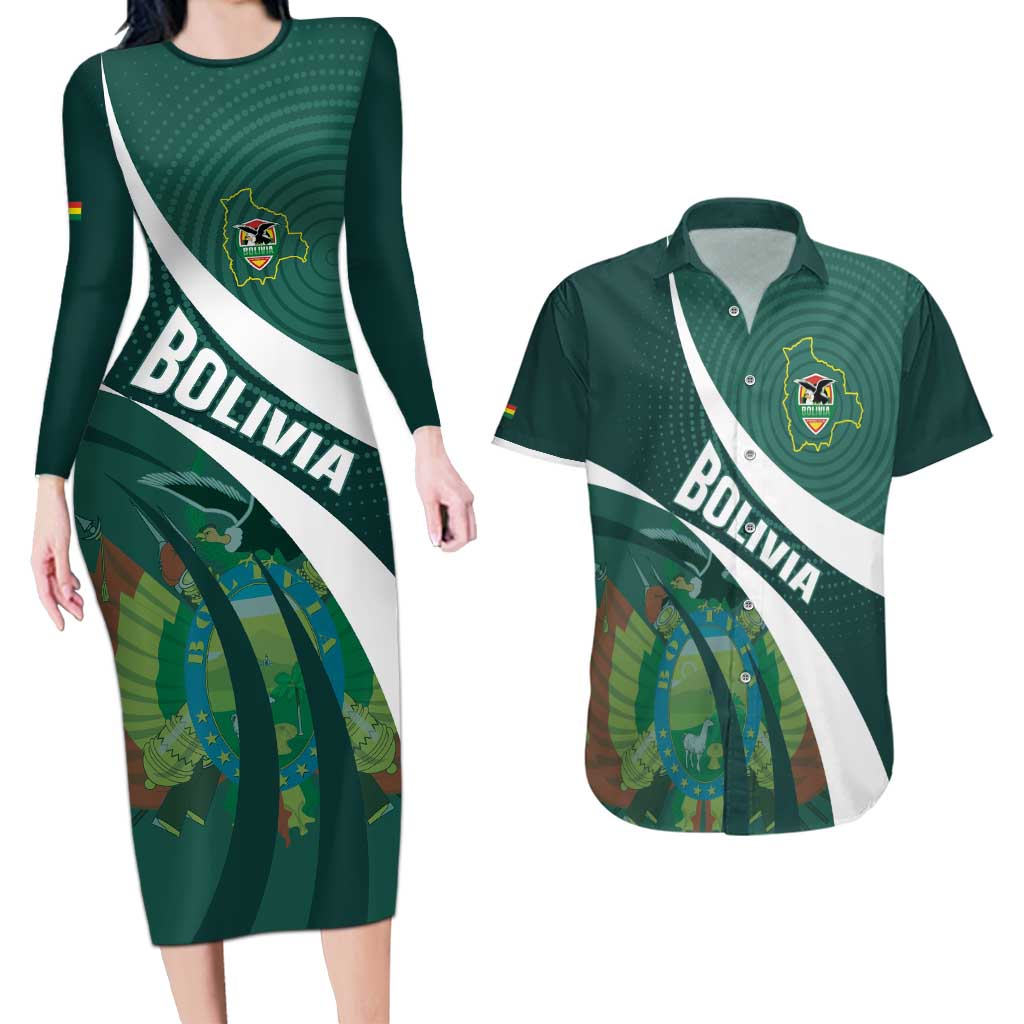 Custom Bolivia Football Couples Matching Long Sleeve Bodycon Dress and Hawaiian Shirt La Verde Sporty Curves Style - Wonder Print Shop