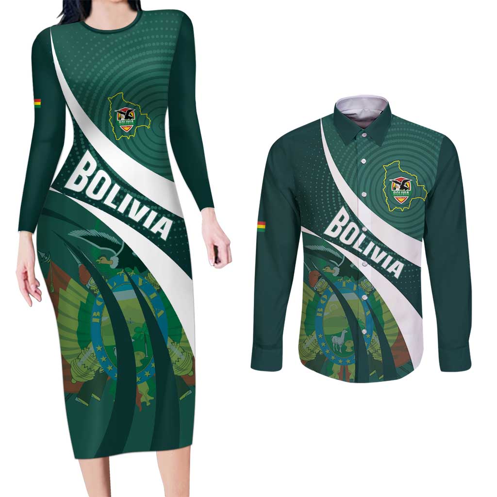 Custom Bolivia Football Couples Matching Long Sleeve Bodycon Dress and Long Sleeve Button Shirt La Verde Sporty Curves Style - Wonder Print Shop