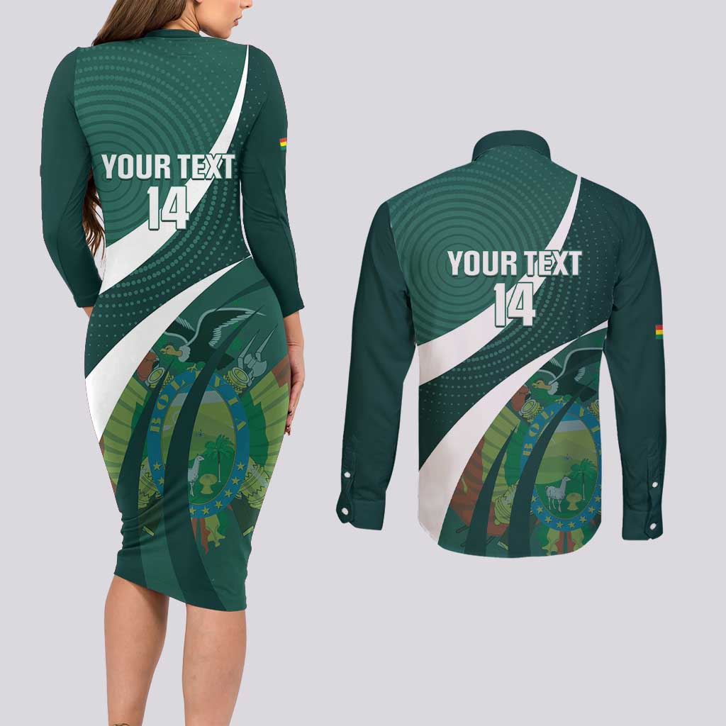Custom Bolivia Football Couples Matching Long Sleeve Bodycon Dress and Long Sleeve Button Shirt La Verde Sporty Curves Style - Wonder Print Shop
