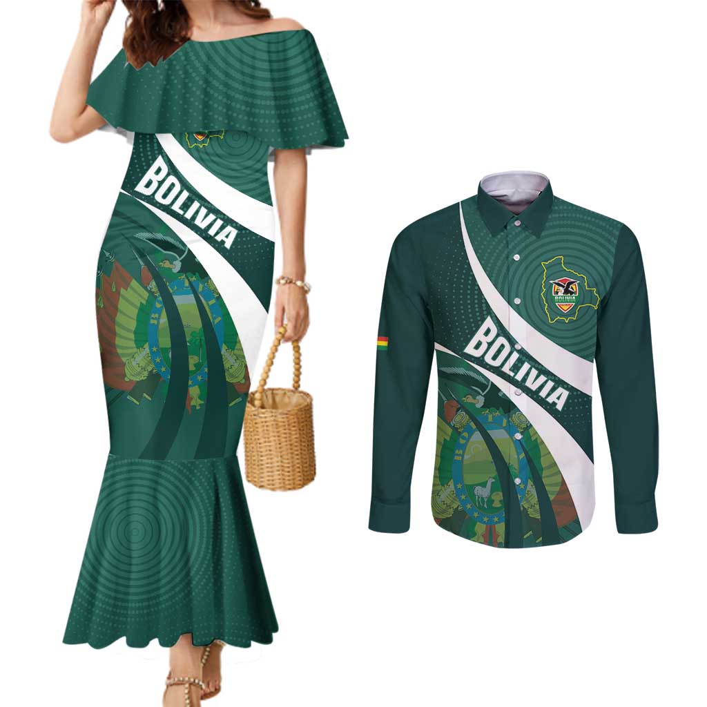 Custom Bolivia Football Couples Matching Mermaid Dress and Long Sleeve Button Shirt La Verde Sporty Curves Style - Wonder Print Shop